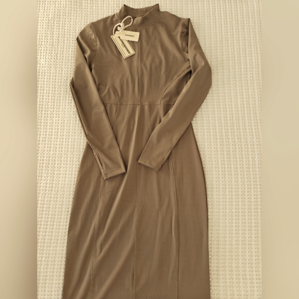 The Giving Movement Tan Long Sleeve Dress NWT